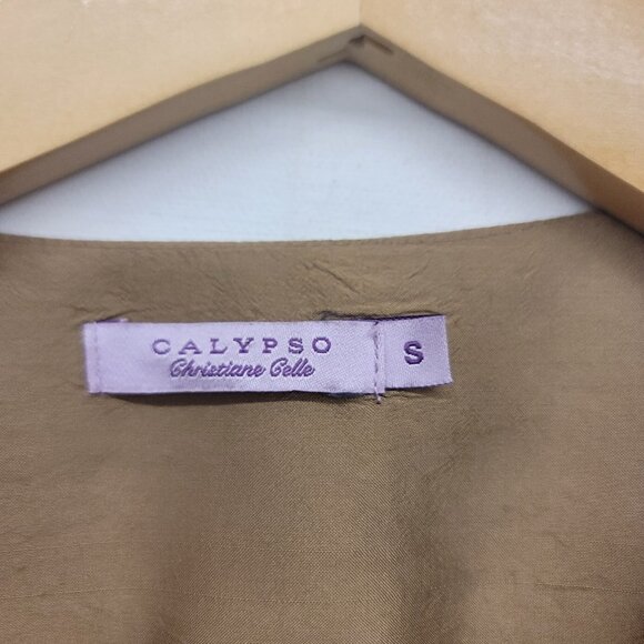 Calypso Christiane Celle Gold Brown 100% Silk Wrap Dress Size Small USA Made - Picture 7 of 10